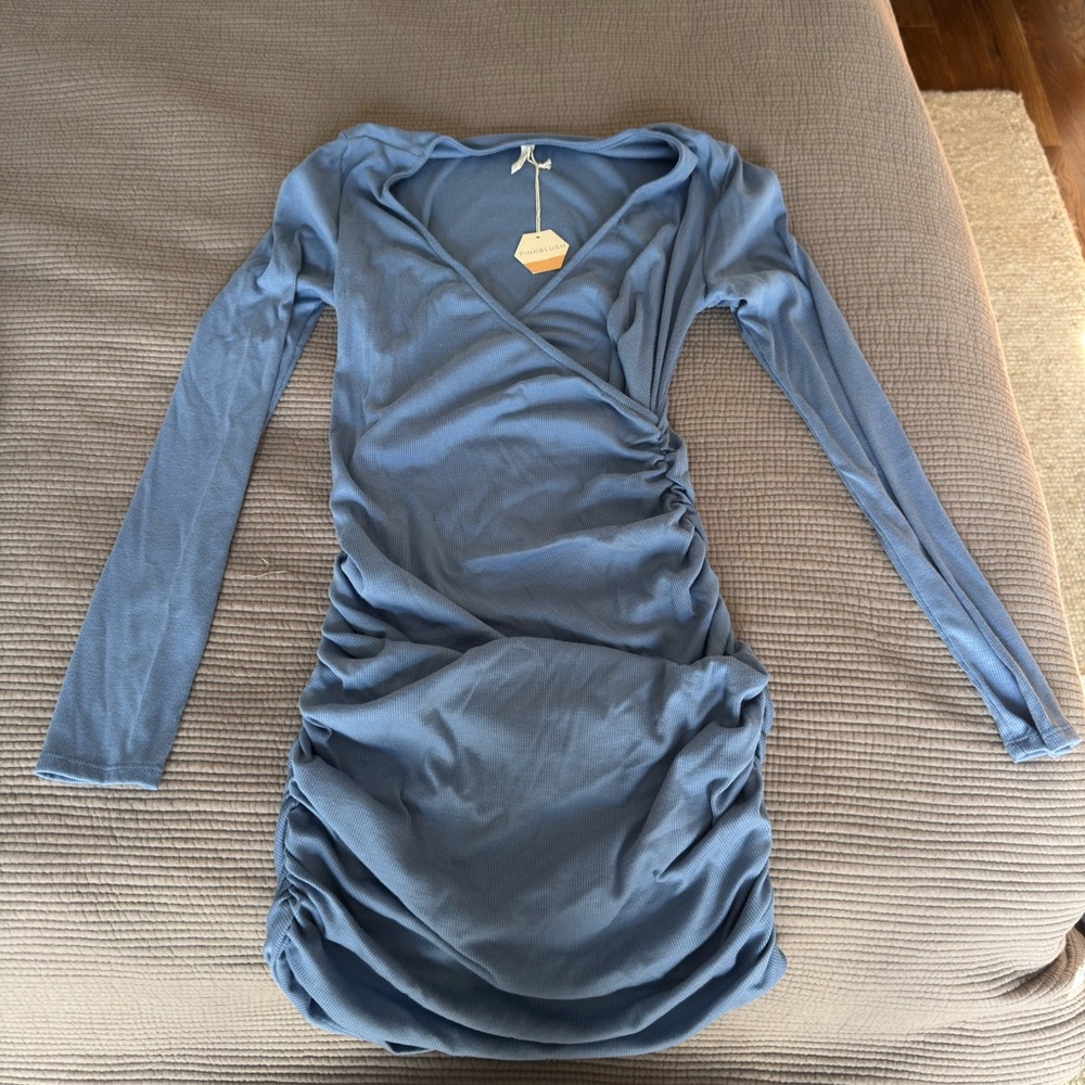 Pinkblush Periwinkle Maternity Ruched Mini Dress